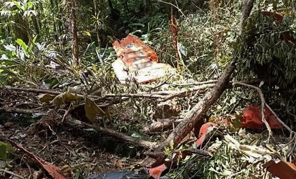 Destroços do avião foram localizados em uma área de mata do município de Canelinha, em Santa Catarina. Foto: divulgação Prefeitura de Canelinha